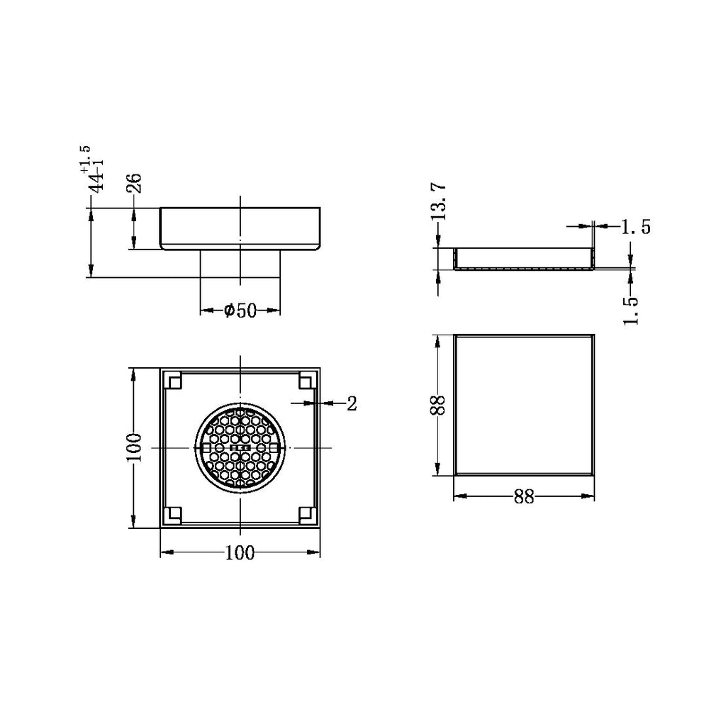 Nero 100mm Square Tile Insert Floor Waste 50mm Outlet Brushed Bronze