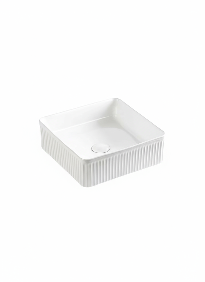 Aurea Athena Fluted Square Premium Ceramic Above-Counter Basin Gloss White
