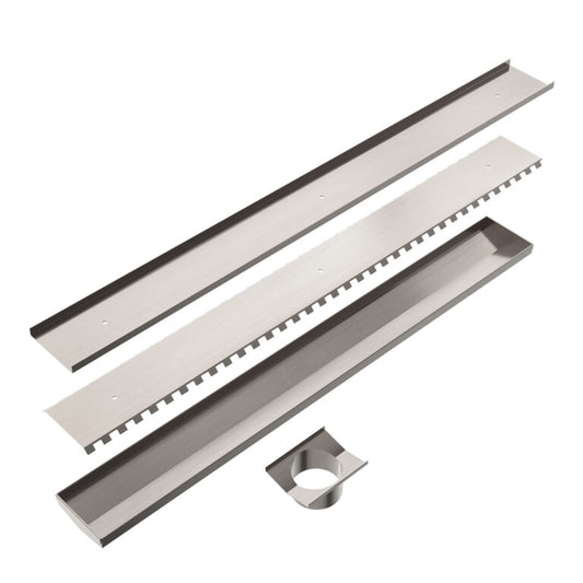 Nero Tile Insert V Channel Floor Grate 89mm Outlet With Hole Saw Brushed Nickel