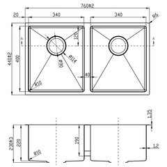 Arden Double Bowl Sink 760mm