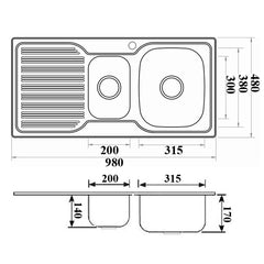 Arden 1 & 1/2 Bowl Single Drainer Sink LHB/RHB 980mm