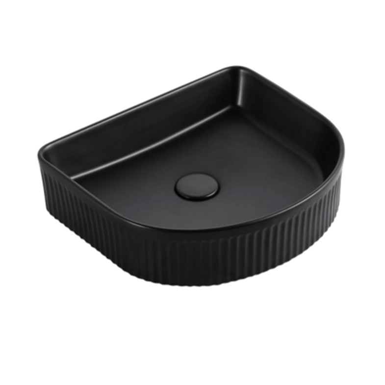 Archie Above Counter Basin Fluted Matte Black 415X365X100
