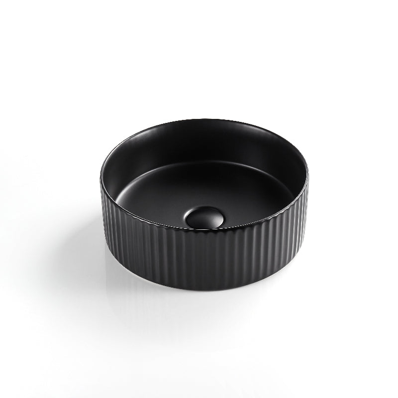 Aurea Geneva Fluted Round Premium Ceramic Above Counter Basin Matte Black