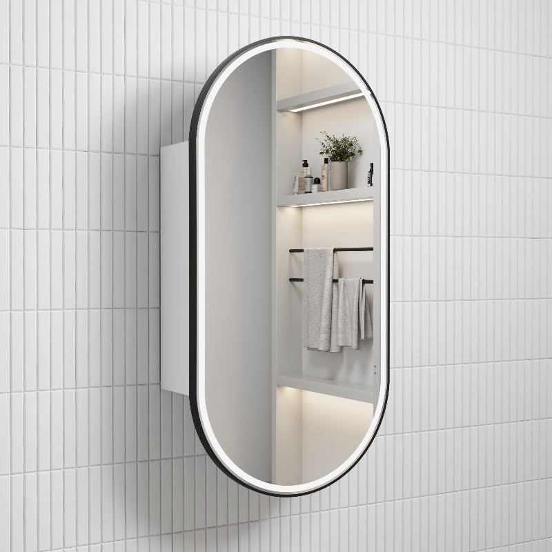 Monaco LED Matte White Shaving Cabinet with Matte Black Frame