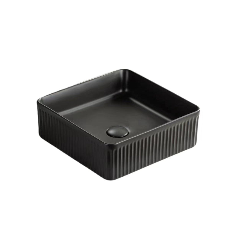 Aurea Athena Fluted Square Premium Ceramic Above-Counter Basin Matte Black