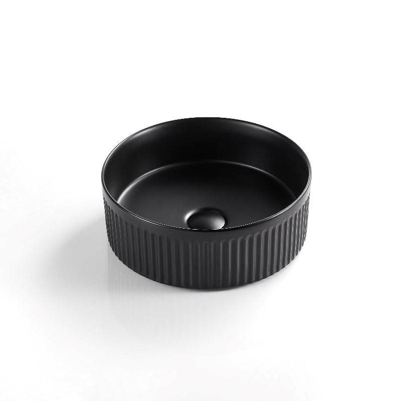 Aurea Athena Fluted Round Premium Ceramic Above Counter Basin Matte Black