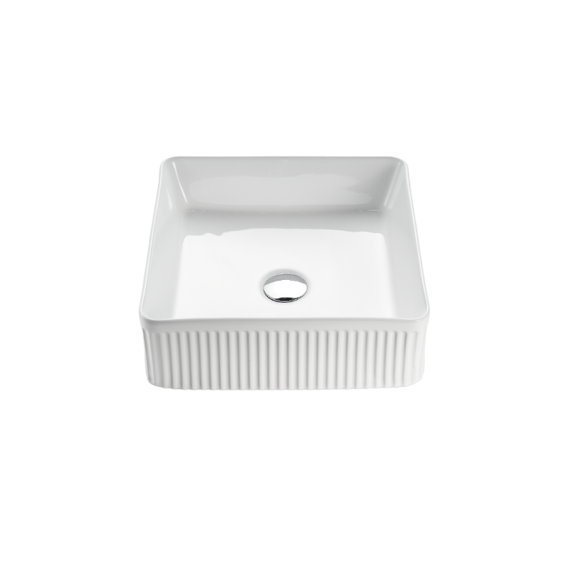 Aurea Athena Fluted Square Premium Ceramic Above Counter Basin Gloss White