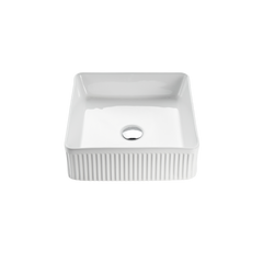 Aurea Athena Fluted Square Premium Ceramic Above Counter Basin Gloss White