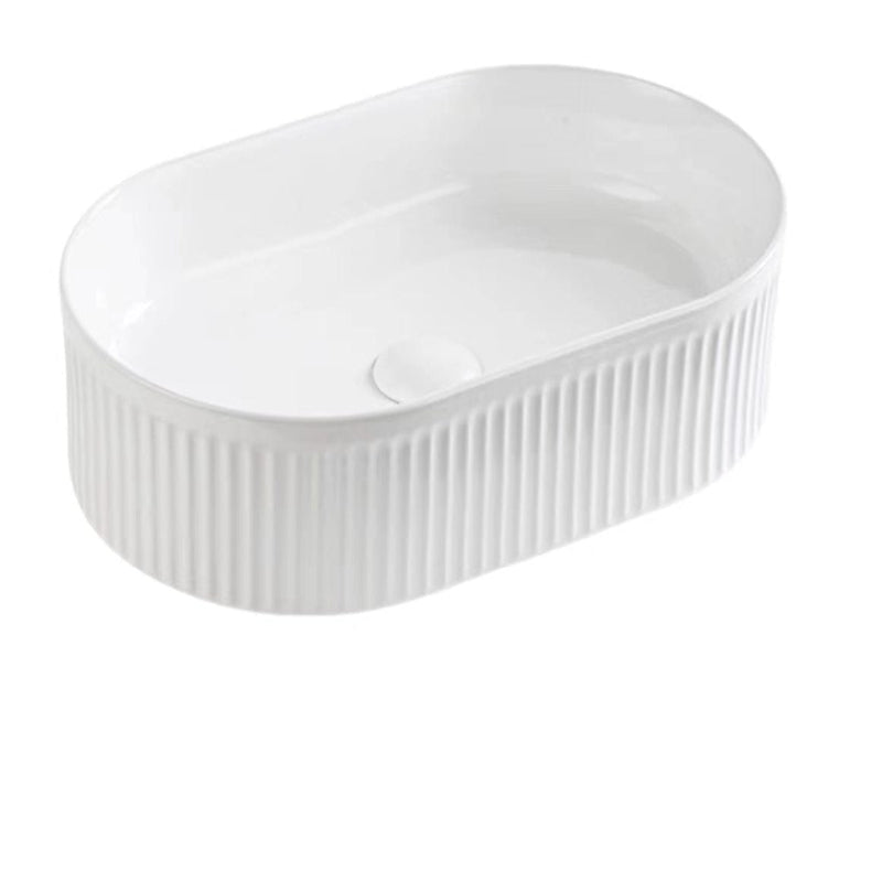 Aurea Athena Fluted Oval Premium Ceramic Above-Counter Basin Gloss White