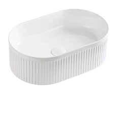 Aurea Athena Fluted Oval Premium Ceramic Above-Counter Basin Gloss White