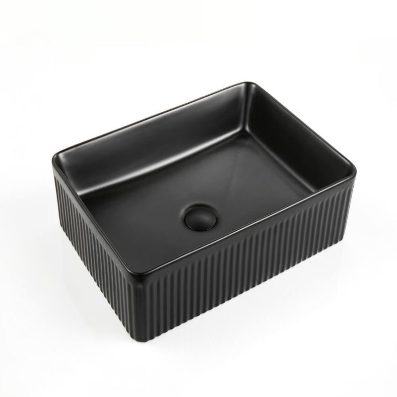 Aurea Athena Fluted Rectangular Premium Ceramic Above-Counter Basin Matte Black