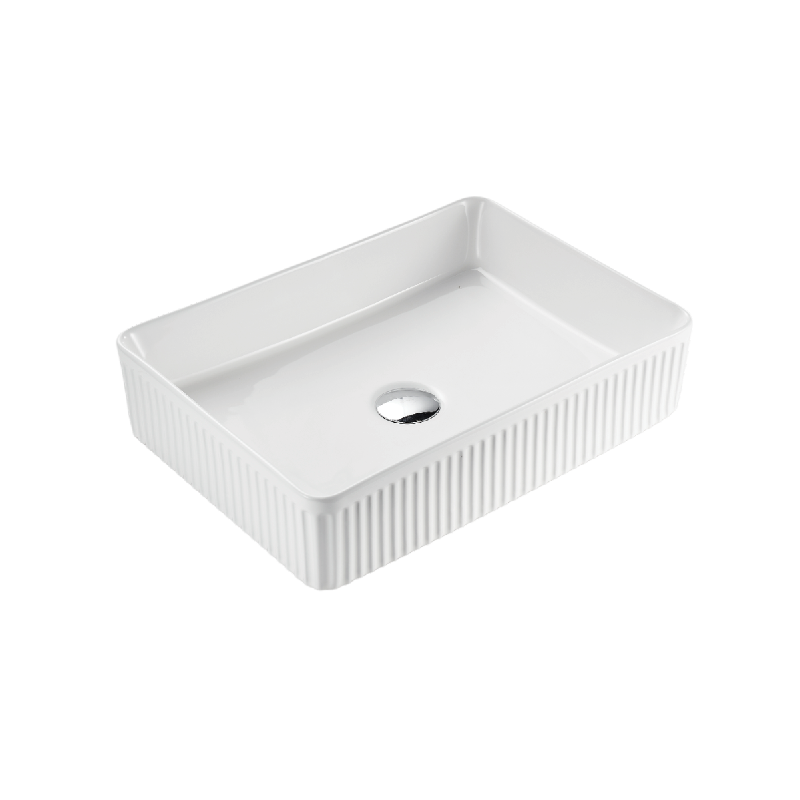 Aurea Athena Fluted Rectangular Premium Ceramic Above-Counter Basin Matte White