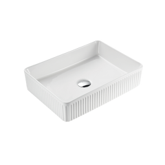 Aurea Athena Fluted Rectangular Premium Ceramic Above-Counter Basin Matte White