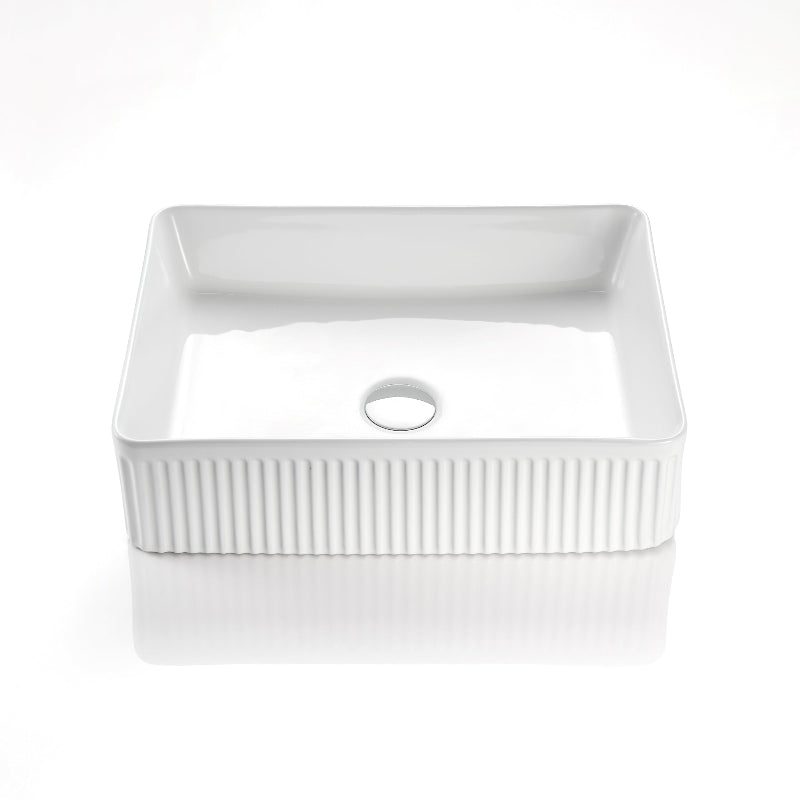 Aurea Athena Fluted Rectangular Premium Ceramic Above-Counter Basin Gloss White