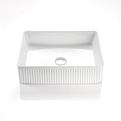 Aurea Athena Fluted Rectangular Premium Ceramic Above-Counter Basin Matte White