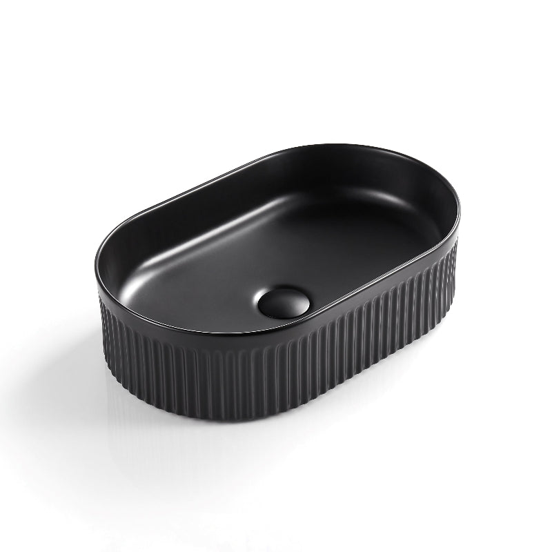 Aurea Athena Fluted Oval Premium Ceramic Above Counter Basin Matte Black