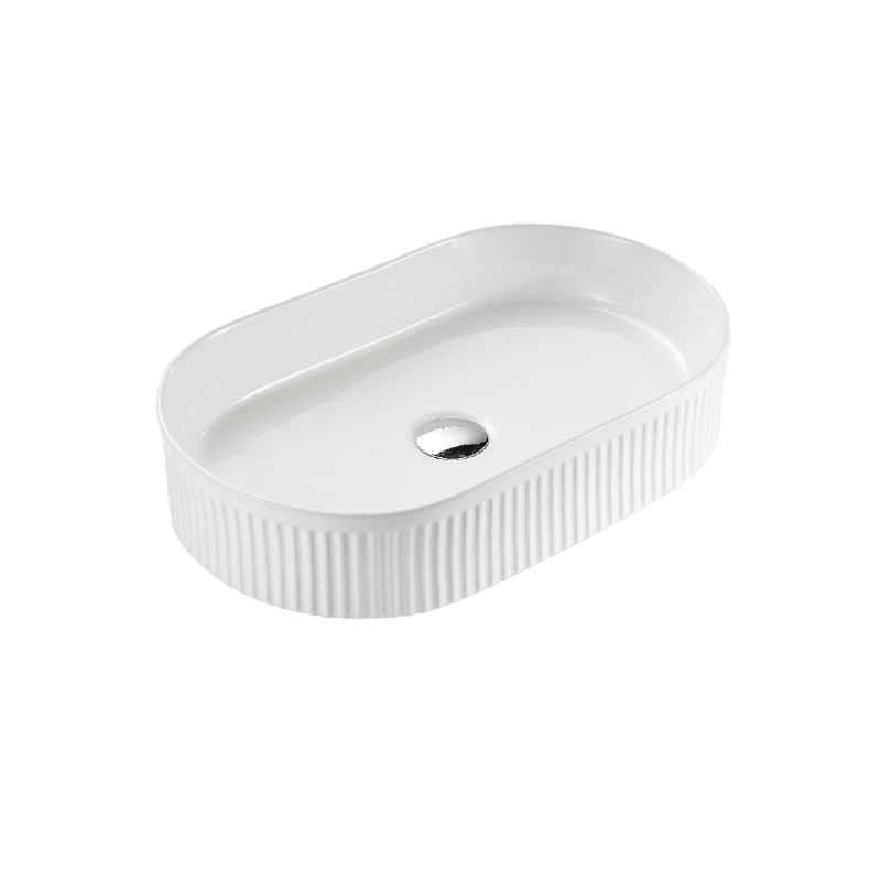Aurea Athena Fluted Oval Premium Ceramic Above Counter Basin Gloss White