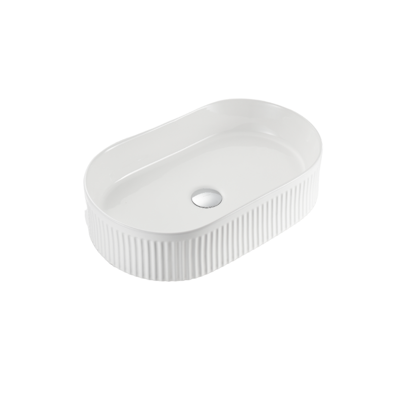 Aurea Athena Fluted Oval Premium Ceramic Above Counter Basin Matte White