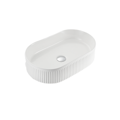 Aurea Athena Fluted Oval Premium Ceramic Above Counter Basin Gloss White