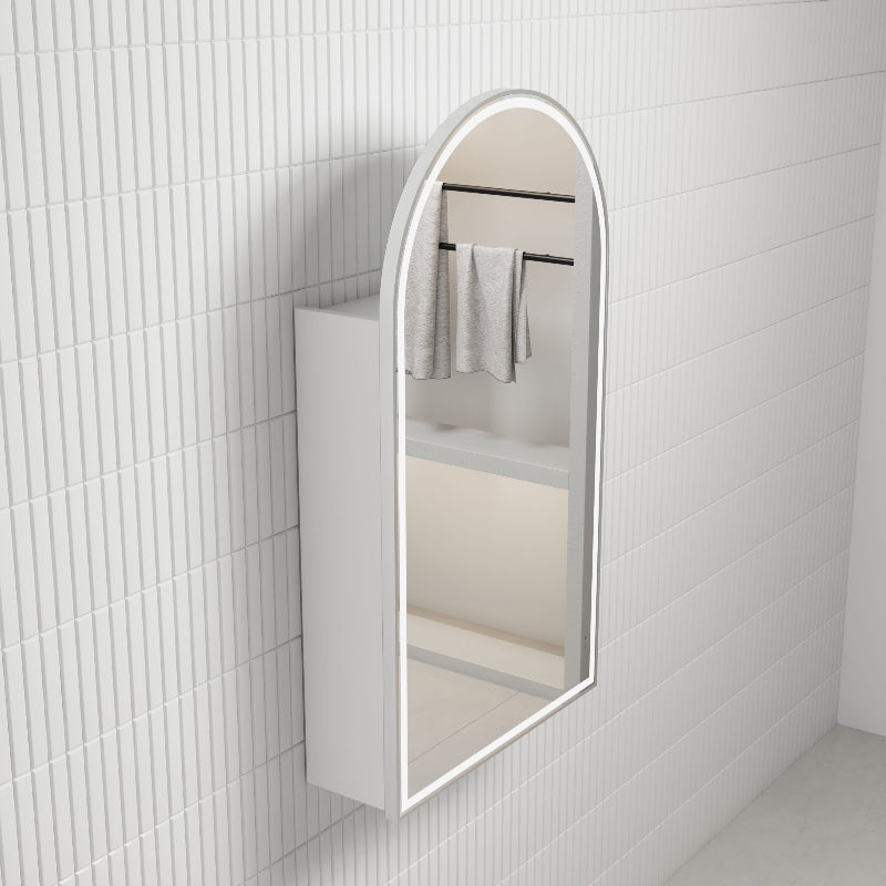 Florence LED Matte White Shaving Cabinet with Brushed Nickel Frame