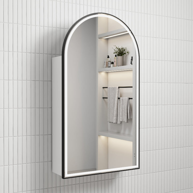 Florence LED Matte White Shaving Cabinet with Matte Black Frame