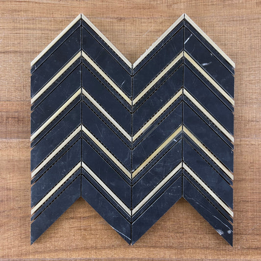 Chevron Nero + Gold Honed Mosaic