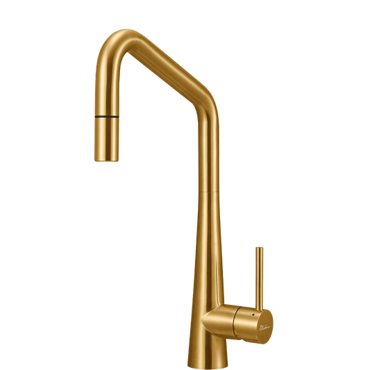 Oliveri Essente 316 Stainless Steel Square Goose Neck Pull Out Mixer Brushed Gold