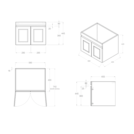 Otti Hampton Mark II Satin White Wall Hung Vanity 600x455x445