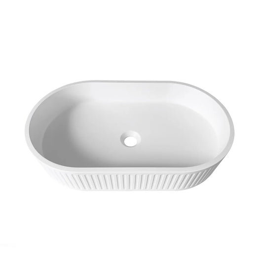 Otti Hudson Oval Concrete Fluted White Basin 600X350X120mm