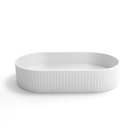 Otti Hudson Oval Concrete Fluted White Basin 600X350X120mm