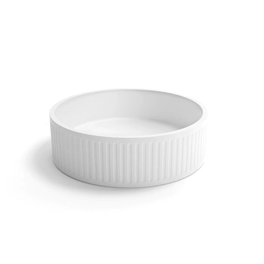 Otti Hudson Round Concrete Fluted White Basin 400mm