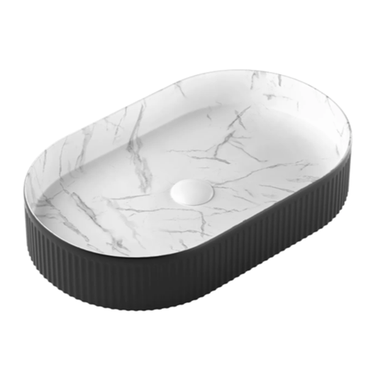 Otti Kensington Above Counter Basin Fluted Black & White Carrara 580X360X120