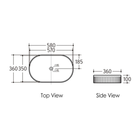 Otti Kensington Above Counter Basin Fluted Matte Black 560X360X120