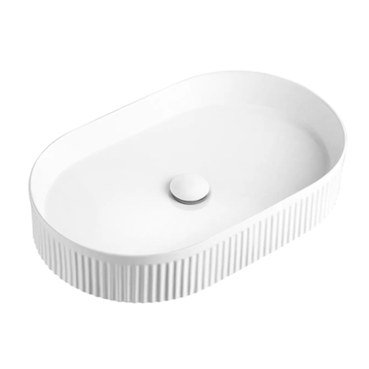 Otti Kensington Above Counter Basin Oval Fluted White 560X350X120 (Gloss & Matte Finish)