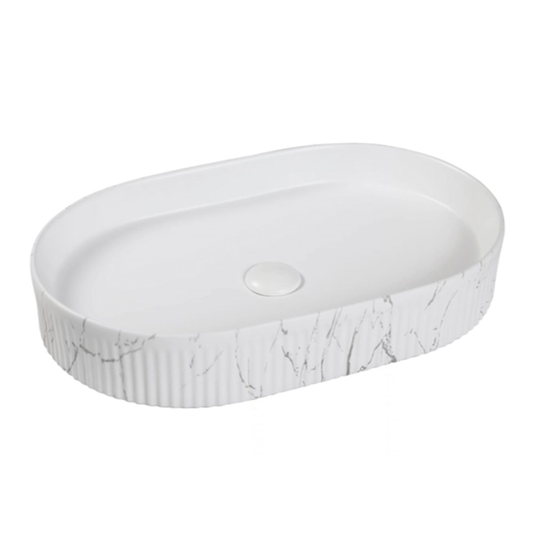 Otti Kensington Above Counter Basin Fluted White Carrara 580X360X120