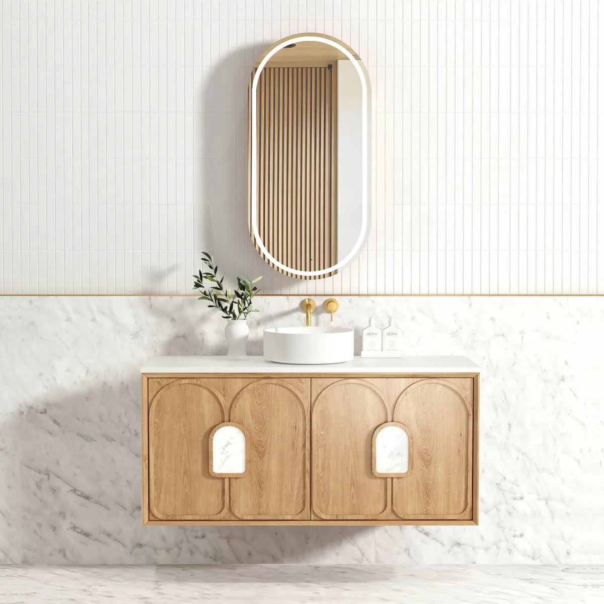 Otti Laguna Natural American Oak Wall Hung Vanity 1190x460x550mm