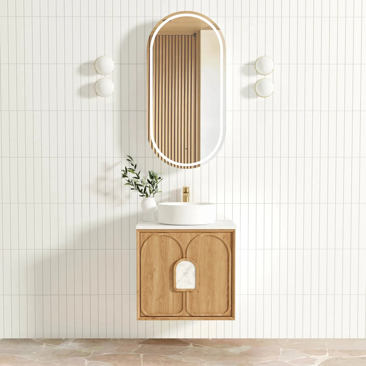 Otti Laguna Natural American Oak Wall Hung Vanity 590x460x550mm