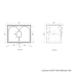 Otti Laguna Satin White Wall Hung Vanity 740x460x550mm