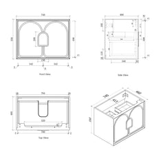 Otti Laguna Satin White Wall Hung Vanity 740x460x550mm