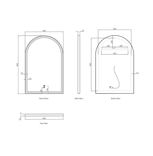 Otti LED Archie 900x600 Black Metal Frame Mirror