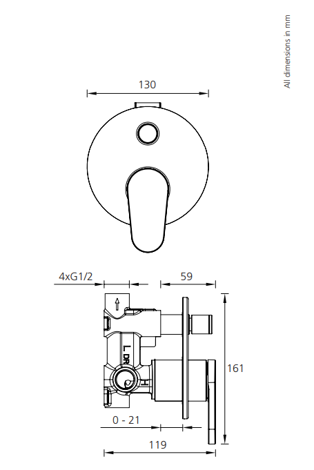 Oliveri London Wall Mixer with Diverter Chrome