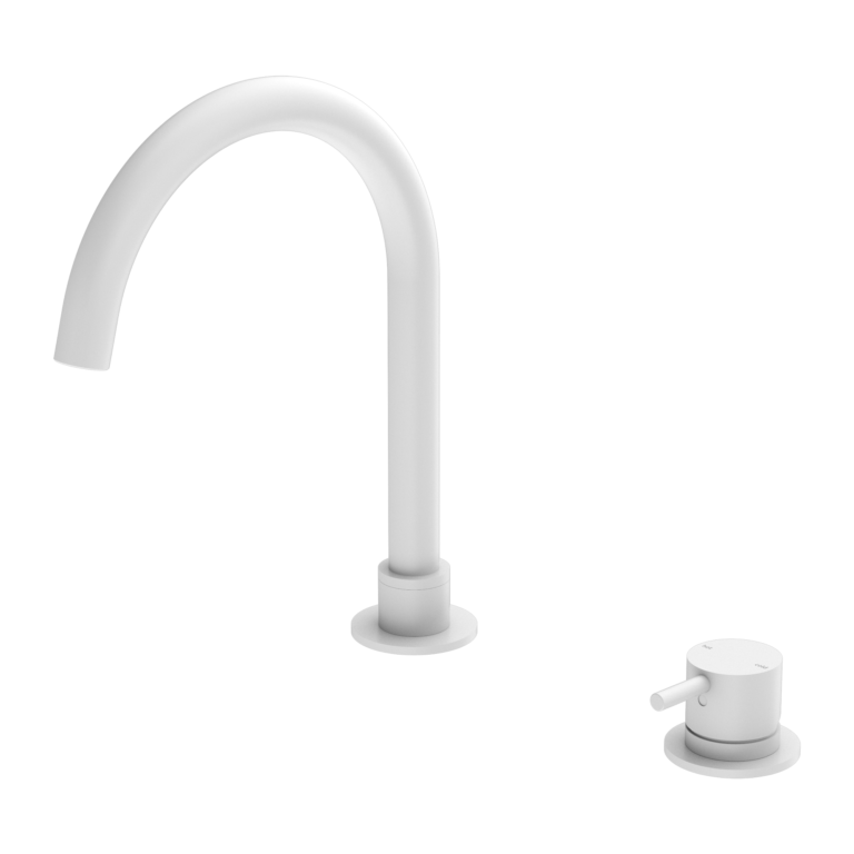 Nero Mecca Hob Basin Mixer Round Swivel Spout - Matte White