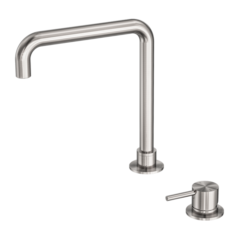 Nero Mecca Hob Basin Mixer Square Swivel Spout - Brushed Nickel