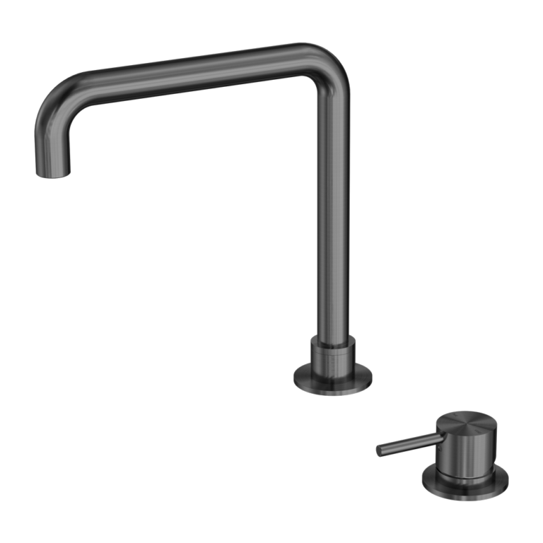 Nero Mecca Hob Basin Mixer Square Swivel Spout - Gun Metal