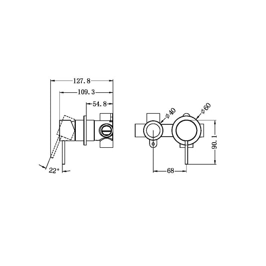 Nero Premium 35mm Universal Shower Mixer with Divertor Horizontal Body Only