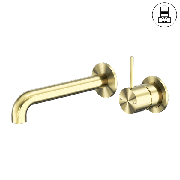Nero Mecca Wall Basin/ Bath Mixer Separate Back Plate Handle Up - Brushed Gold