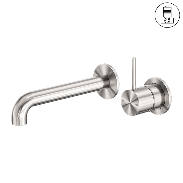 Nero Mecca Wall Basin/ Bath Mixer Separate Back Plate Handle Up - Brushed Nickel