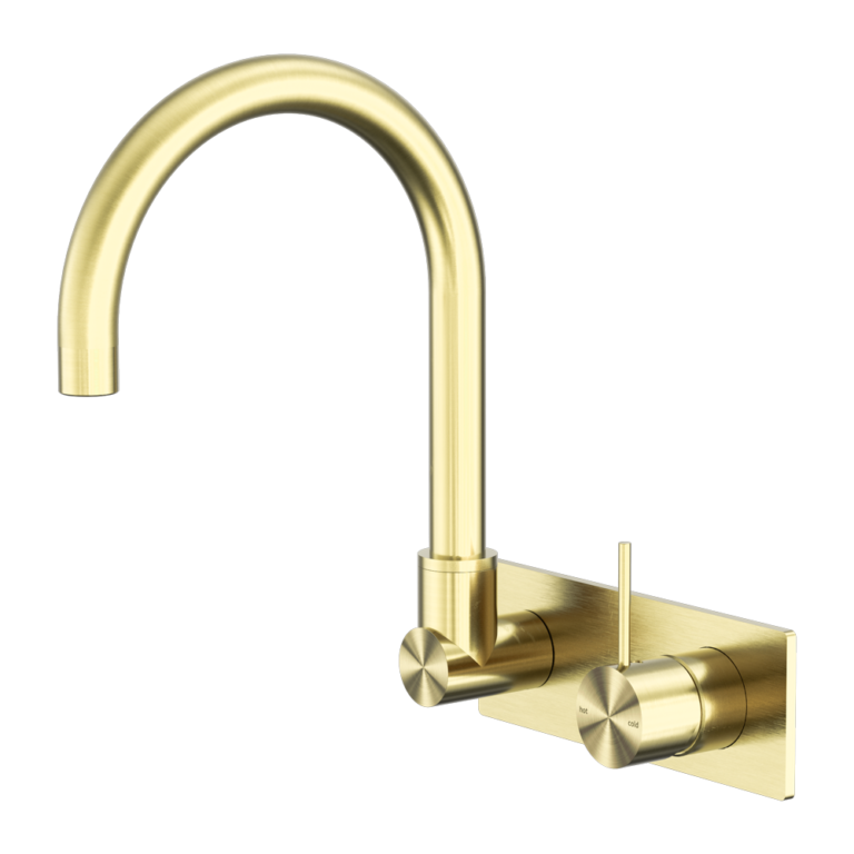 Nero Mecca Wall Basin/ Bath Mixer Swivel Spout Handle Up - Brushed Gold