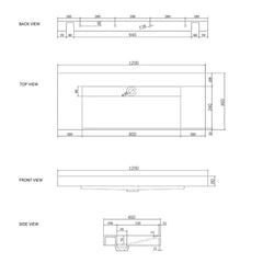 Otti Moonlight Solid Surface Wall Hung Basin 1200x460x80mm