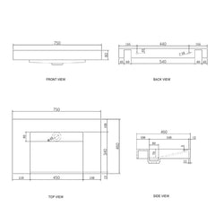 Moonlight Solid Surface Wall Hung Basin 750x460x80mm